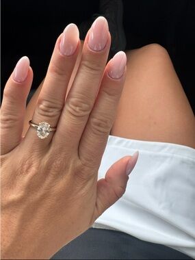 Oval Lab Diamond Engagement Ring on Gold Solitaire band with Hidden Halo. Sz 5.5